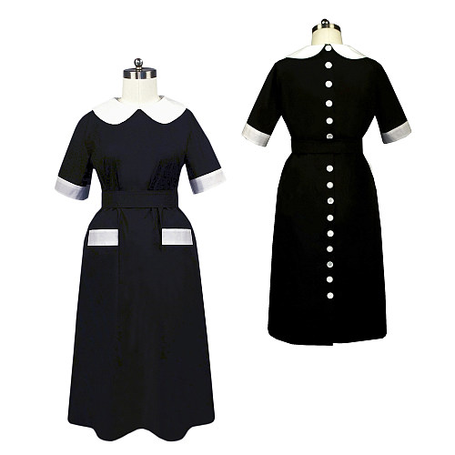 Black Cotton Sissy Maid Uniform Dress – Crossdressing Retro Housemaid Costume [G443]