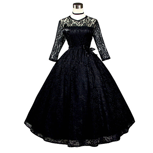 Black Lace Elegant Sissy Maid Dress – Crossdressing Floor-Length Gown [G410]