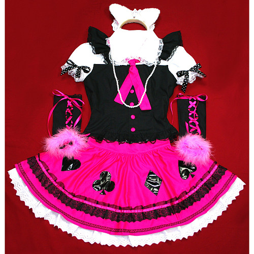 Handmade An Cafe Bou Pink & Black Cotton Visual Kei Dress [G451]