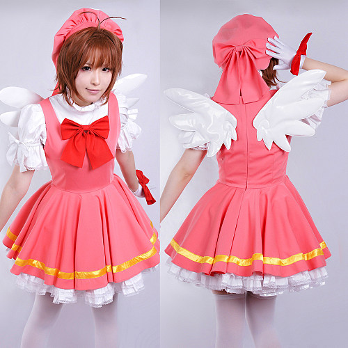Cardcaptor Sakura Kinomoto Sakura Pink Battle Dress Cosplay Costume – Uniform Fabric [G405]