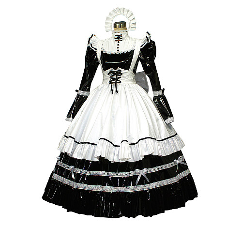 Black and White Sissy Maid Crossdressing Dress – Thin PVC Lockable [G407]