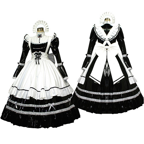 Black and White Sissy Maid Crossdressing Dress – Thin PVC Lockable [G407]