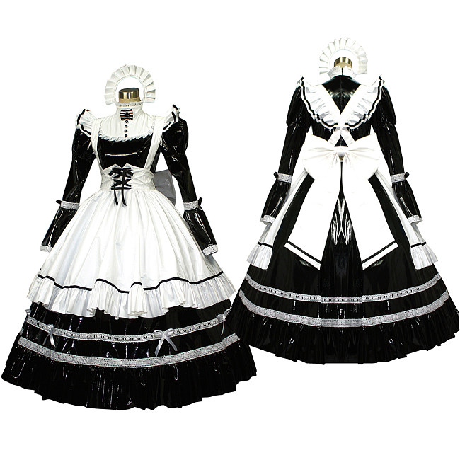 Black and White Sissy Maid Crossdressing Dress – Thin PVC Lockable [G407]