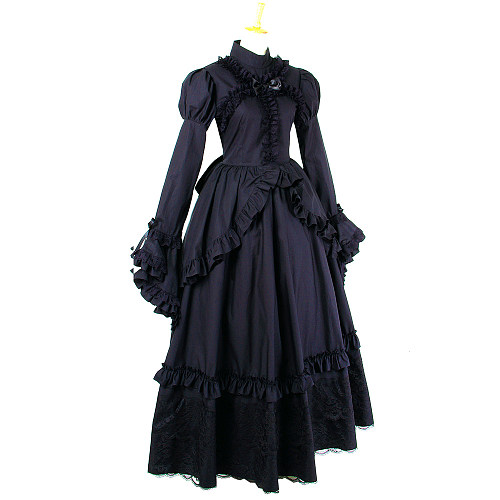 Black Cotton Lockable Sissy Maid Dress – Crossdressing Long Sleeve Gown [G435]