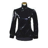 Black Heavy PVC Lockable Sissy Maid Top and Skirt Set for Crossdressing [G387]