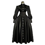 Black Satin Sissy Maid Dress – Crossdressing High Neck Buttoned Gown [G445]
