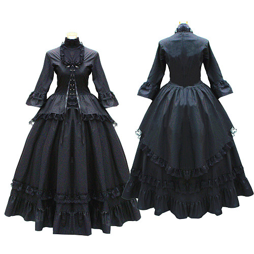 Black Cotton Lockable Victorian Sissy Maid Gown – Crossdressing Gothic Long Dress [G456]