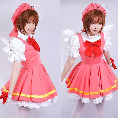 Cardcaptor Sakura Kinomoto Sakura Pink Battle Dress Cosplay Costume – Uniform Fabric [G405]