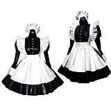 Black and White Heavy PVC Lockable Sissy Maid Dress – Crossdressing Glossy Uniform with Apron [G473]