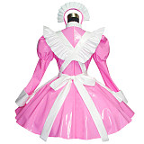 Pink and White Thin PVC Lockable Sissy Maid Crossdressing Dress [G519]