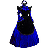 Royal Blue and Black Velvet Lockable Sissy Maid Crossdressing Gown [G521]