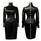 Black Satin High Neck Sissy Maid Crossdressing Dress [G500]