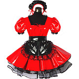 Red and Black Thin PVC Sissy Maid Dress – Lockable Crossdressing Outfit [G491]