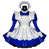 Blue and White Thin PVC Lockable Sissy Maid Crossdressing Dress [G509]