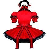 Red Satin Lockable Sissy Maid Crossdressing Dress with Black Lace [G508]