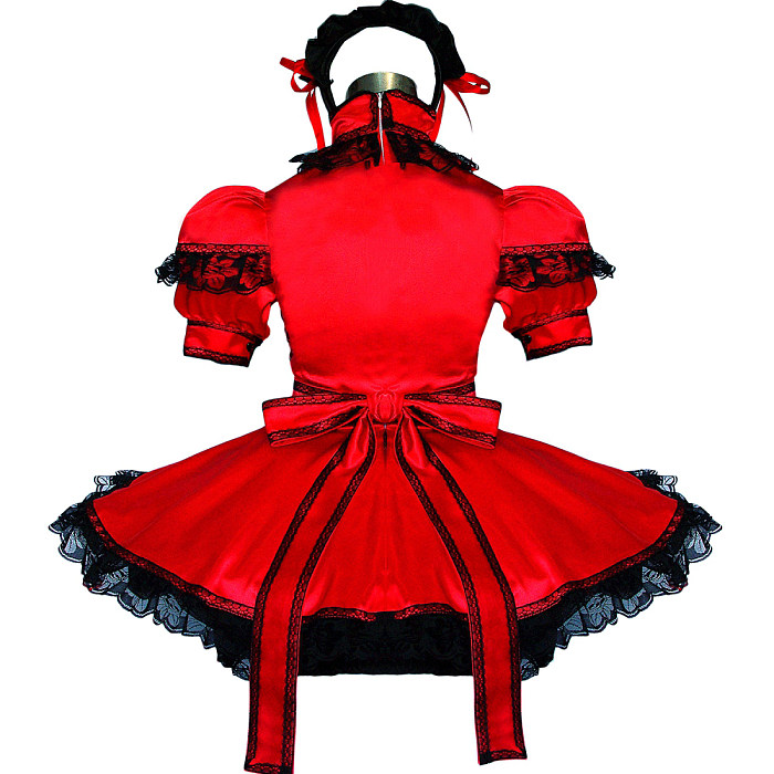 lockable satin dress Women Sissy Maid Lockable Satin Long Pink Black Liberia