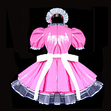 Pink Thin PVC Sissy Maid Dress with White Apron – Lockable Crossdressing Outfit [G489]