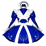 Blue and White Thin PVC Lockable Sissy Maid Crossdressing Dress [G509]