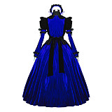 Royal Blue and Black Velvet Lockable Sissy Maid Crossdressing Gown [G521]