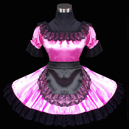 Pink and Black Satin Sissy Maid Dress – Lockable Crossdressing Costume [G478]