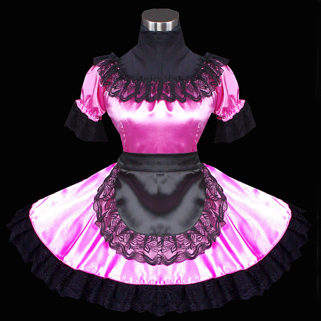 Pink and Black Satin Sissy Maid Dress – Lockable Crossdressing Costume [G478]