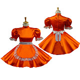 Bright Orange Satin Sissy Maid Dress – Lockable Handmade Crossdressing Uniform [G584]