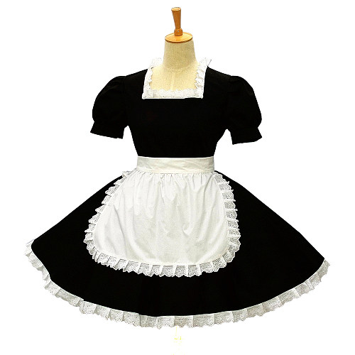 Black & White Cotton Sissy Maid Dress – Lockable Handmade Crossdressing Outfit [G581]
