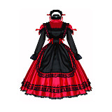 Red and Black Satin Lockable Sissy Maid Dress Crossdressing Gown with Gothic Lace [G529]