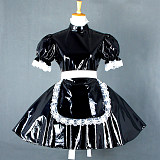 Black Thin PVC Lockable Sissy Maid Crossdressing Dress with White Lace Apron [G560]