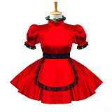 Red & Black Satin Sissy Maid Dress – Lockable Gothic Crossdressing Outfit [G582]