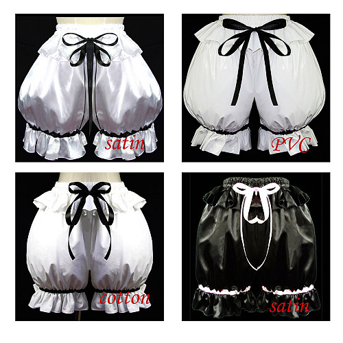 White Cotton Frilly Sissy Bloomers – Crossdressing Panties with Black Bow [G586]