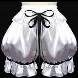 White Satin Frilly Sissy Bloomers – Crossdressing Panties with Black Bow Detail [G588]