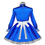 Royal Blue Satin Lockable Sissy Maid Crossdressing Dress with Lace Apron [G558]