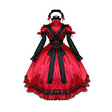 Red and Black Satin Lockable Sissy Maid Dress Crossdressing Gown with Gothic Lace [G529]