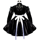 Black Heavy PVC Lockable Sissy Maid Dress with Lace Apron [G551]