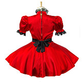 Red & Black Satin Sissy Maid Dress – Lockable Gothic Crossdressing Outfit [G582]