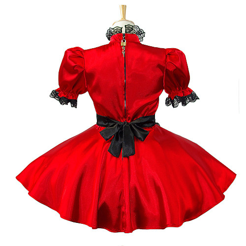 Red & Black Satin Sissy Maid Dress – Lockable Gothic Crossdressing Outfit [G582]