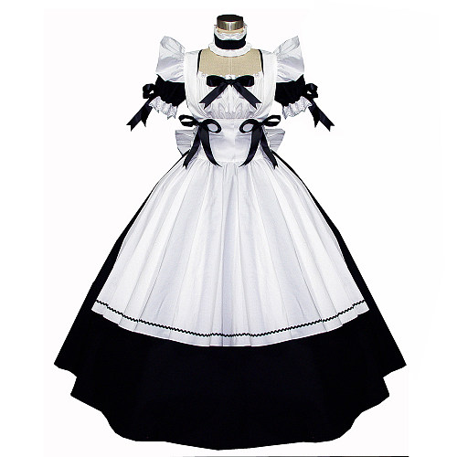 Black and White Cotton Lockable Sissy Maid Dress Crossdressing Gown [G526]