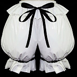 Shiny White Thin PVC Sissy Bloomers – Frilly Crossdressing Panties with Black Ribbon [G587]