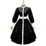 Black & White Heavy PVC Sissy Maid Dress – Full-Length Glossy Crossdressing Uniform [G585]