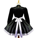 Black Satin Lockable Sissy Maid Dress with White Apron & Lace Trim [G579]