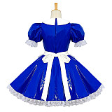 Shiny Blue Heavy PVC Sissy Maid Dress – Lockable Crossdressing Outfit with Lace Apron [G602]