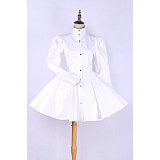 White Heavy PVC Uniform-Style Discipline button-up Sissy Maid Dress [G535]