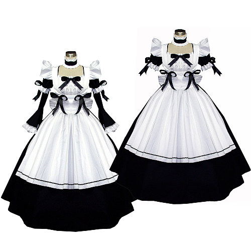 Black and White Cotton Lockable Sissy Maid Dress Crossdressing Gown [G526]