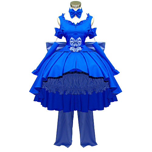 Chobits Chi Cosplay Handmade Blue Ball Gown Dress with Bows [G549]