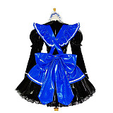 Black & Blue Heavy PVC Sissy Maid Dress – Lockable Fetish Crossdressing Set with Apron & Headpiece [G614]