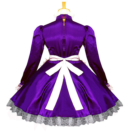Deep Purple Satin Sissy Maid Dress – Lockable Handmade Crossdressing Uniform [G580]