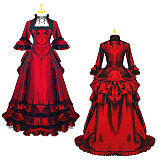 Rococo Red Taffeta Victorian Medieval Gown Set with Bustle Skirt – Crossdressing Drama Dress [G621]