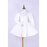 White Heavy PVC Uniform-Style Discipline button-up Sissy Maid Dress [G535]
