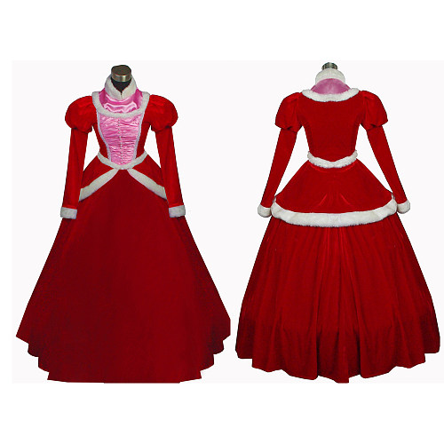 Princess Peach Christmas Velvet Cosplay Dress – Holiday Gown [G554]